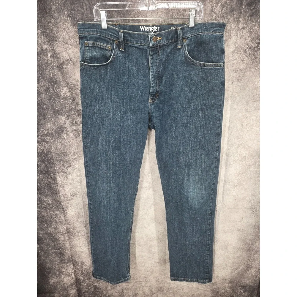 Wrangler Jeans‎ Mens 38x32 Blue Regular Fit Straight Leg Blue Denim